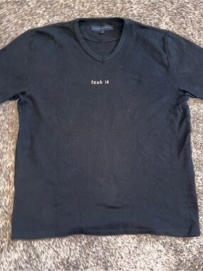 French Connection United Kingdom FCUK Charcoal Gray V Neck XL T Shirt Y2K EUC
